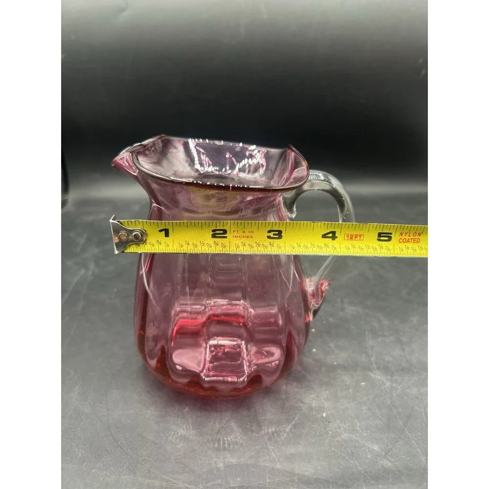 VTG Pilgrim Cranberry Pink Art Glass Optic Swirl Creamer Pitcher 5” Handle